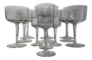 Vintage Wheel Cut Berry and Leaf Pattern Stemware - Set of 12