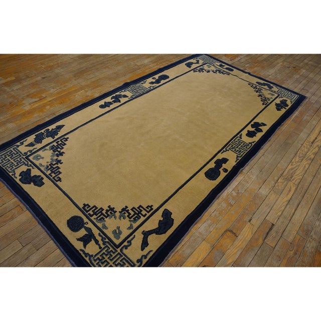 Small Scatter Size Rectangle Wool Chinese Antique - Peking 1900s Ivory Knotted Rug, Country of Origin: China, Circa Date:...
