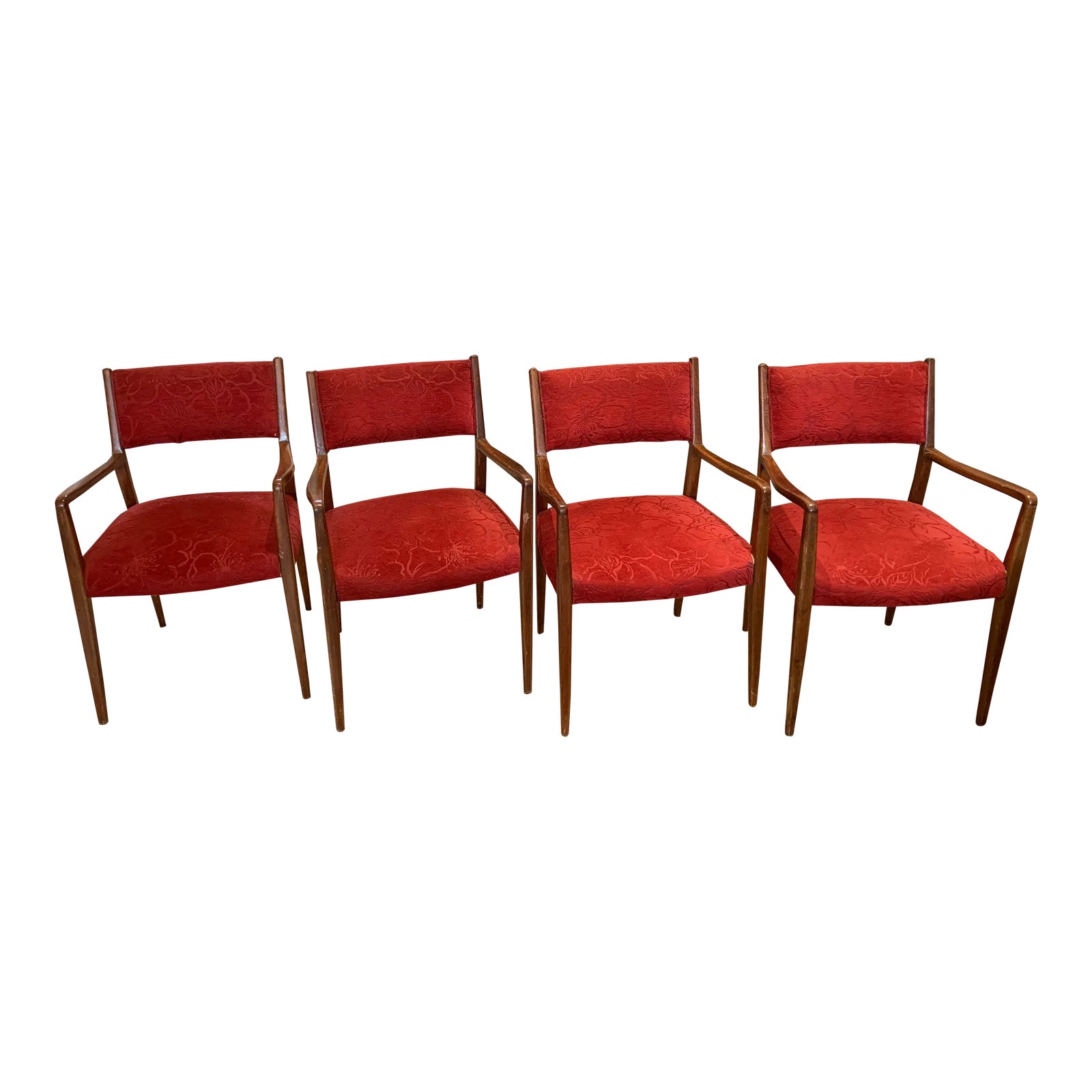 MidCentury Modern Red Velvet Chairs Set of 4 Chairish