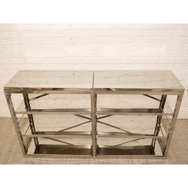 Late 20th Century Chrome & Mirrored Glass Étagère Console With X-Brace Detail For Sale In Los Angeles - Image 6 of 12