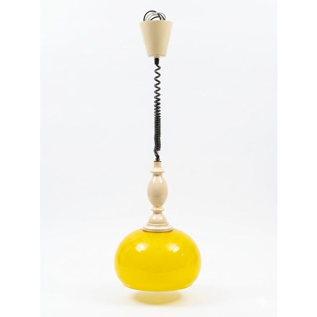 Vintage Yellow Opaline Glass Pendant Light with Spiral Cord, 1970s For Sale - Image 3 of 3