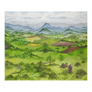 Late 20th Century Birdseye View Mountain Valley Landscape Painting