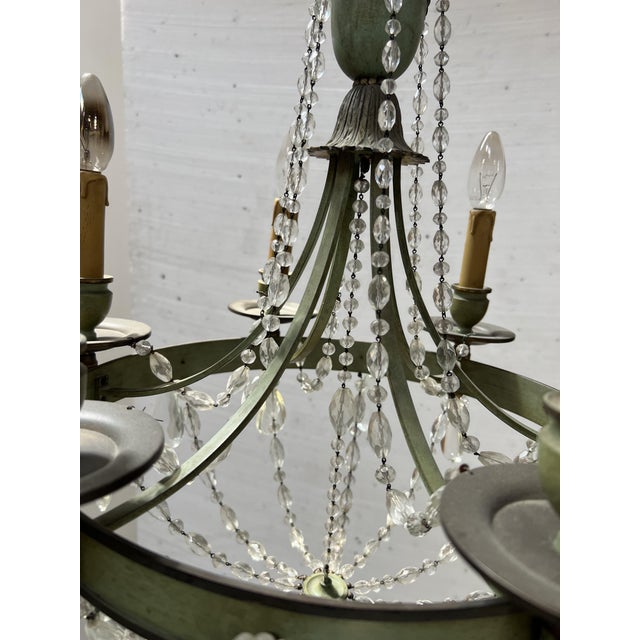 Empire Style Chandelier with Crystal Drops and Patinated Metal For Sale - Image 5 of 11