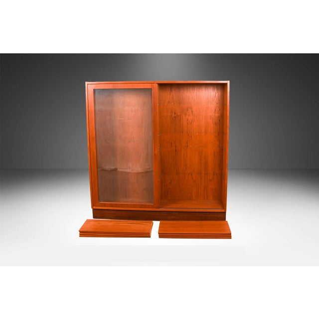 Late 20th Century Danish Teak Modern Sliding Glass Door Double Bookcase For Sale - Image 10 of 12