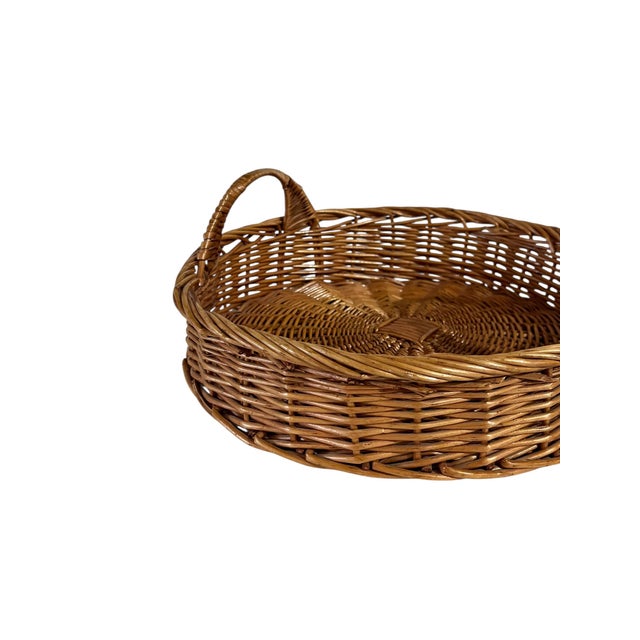 Vintage French Provincial Wicker Basket Tray With Handles For Sale - Image 4 of 9