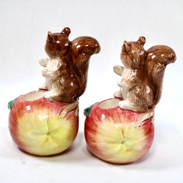 Fitz and Floyd 1990 Fitz and Floyd Ceramic Squirrel Candle Holders For Sale - Image 4 of 9
