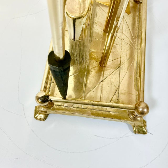 1970s Vintage Hollywood Regency Brass Blesbok Antelope Horn Fireplace Tools - Set of 5 For Sale - Image 14 of 16