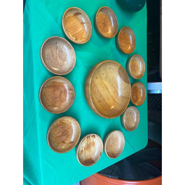 Up for consideration is a beautiful vintage set of wooden bowls with a sterling silver pedestal. This would look lovely in...