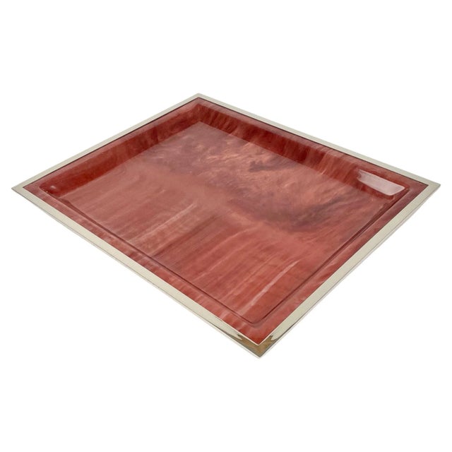 Marble Effect Acrylic & Frame Chrome Tray Centerpiece, Italy, 1970s For Sale - Image 10 of 10