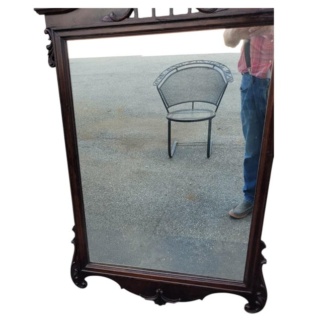 Antique 1920s Chippendale Carved Mahogany Wall Mirror Pediment Crest Mirror For Sale - Image 16 of 16