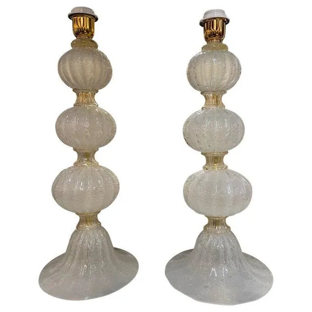 2000s Murano Frosted Silk Glass Ball Form Lamps - a Pair For Sale - Image 9 of 9