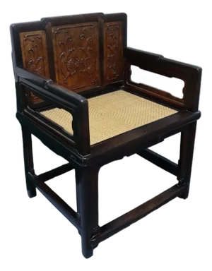 Gorgeous Chinese 19th Century Throne Chair With Colorful Burl Word Carved Dragon on Back & Woven Seat