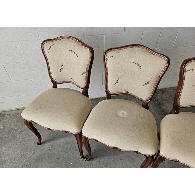 Set of Six Antique Walnut Dining Chairs in Louis XV Style With Hand-Carved Frames For Sale - Image 12 of 15