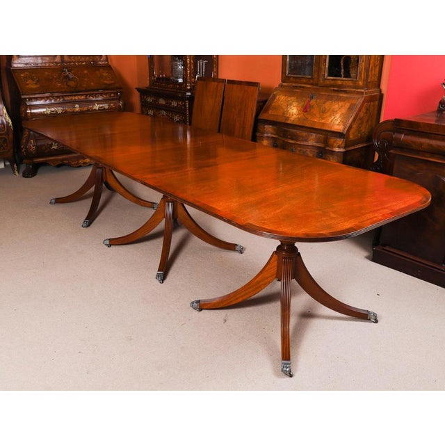 Wood Vintage Regency Revival Triple Pillar Dining Table and Chairs, Set of 17 For Sale - Image 7 of 18