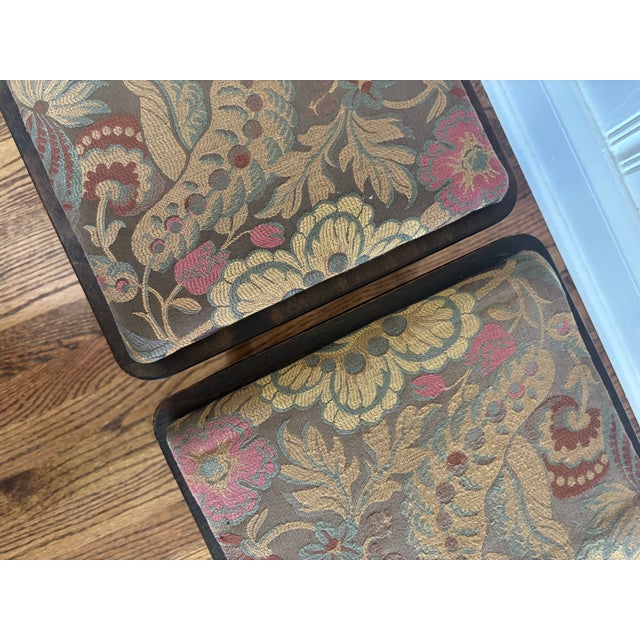 Wood Late 19th or Early 20th Century English Mahogany Petite Footstools With Tapestry Fabric, a Pair For Sale - Image 7 of 12