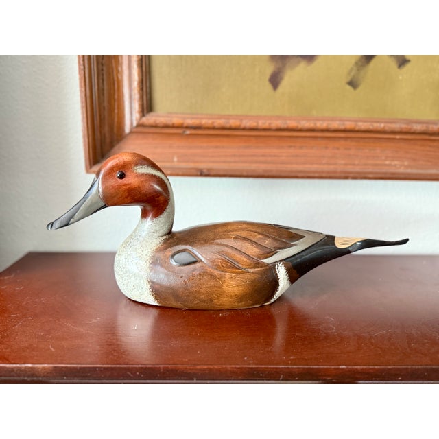 Wood 1980’s Vintage Hand-Carved Pintail Duck Decoy – Rustic Americana Folk Art by Wooden Duck Factory For Sale - Image 7 of 12