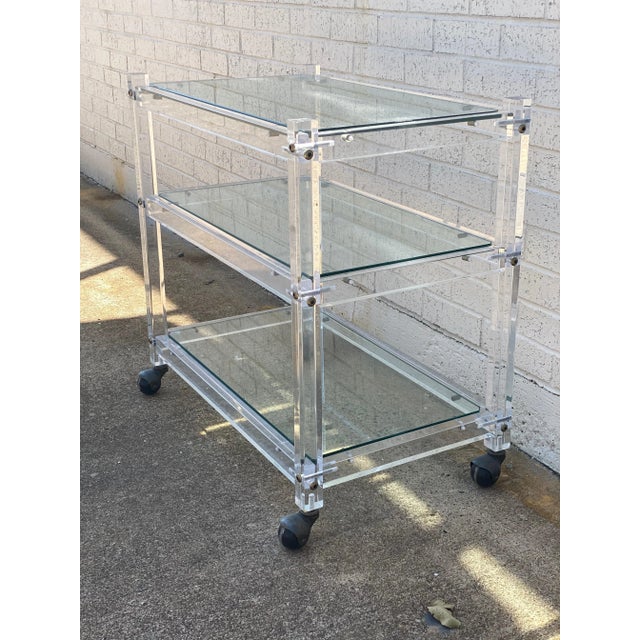 Glass Vintage Acrylic Bar Cart For Sale - Image 7 of 9