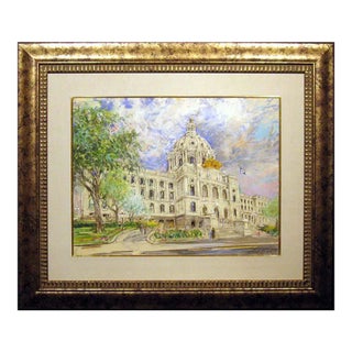 Kamil Kubik "State Capitol, St. Paul" Original Pastel Drawing Art, 1979, Framed For Sale