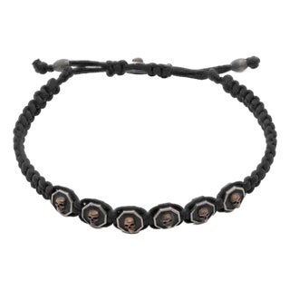 Black Skull Men Woven Bracelet For Sale