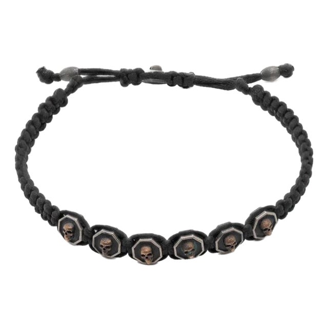 Black Skull Men Woven Bracelet For Sale