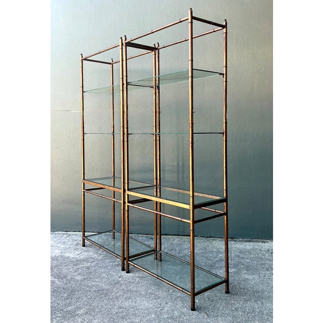 Vintage Metal and Glass Etagere Shelves - Pair For Sale - Image 9 of 12