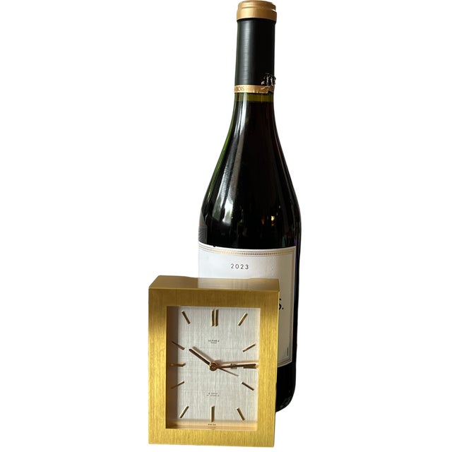 Vintage Hermès 8-Day Brushed Gilt Brass and Silk-Textured Silver Desk Clock — Swiss, C. 1960s–70s For Sale In Jacksonville, FL - Image 6 of 16