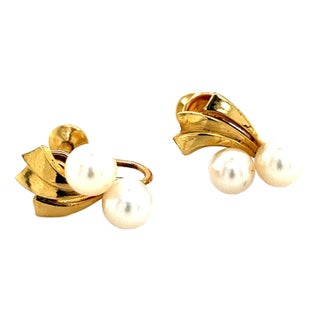 1990s Mikimoto Estate Akoya Pearl Earrings 14k Gold, 2 Pieces For Sale