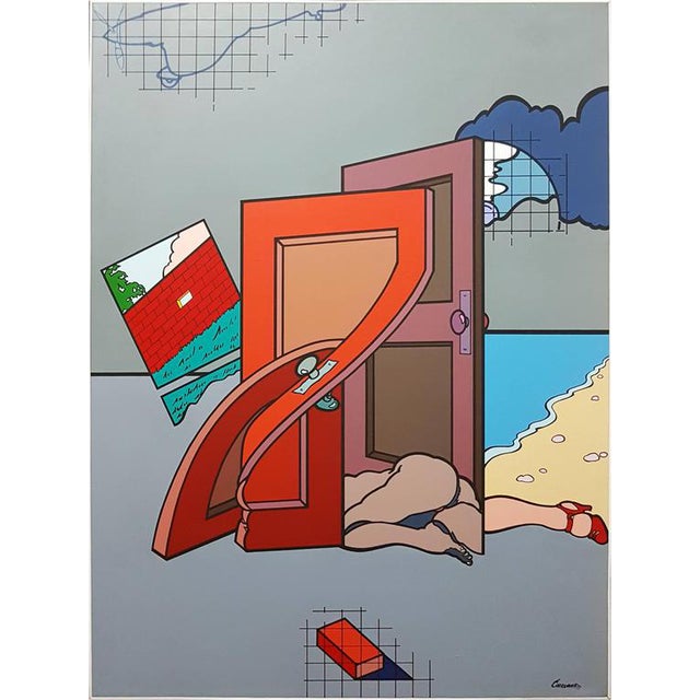 Jorge Carruana, Woman/Doors Palmas I, 1977, Acrylic For Sale
