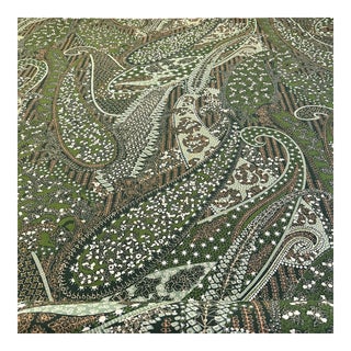 Zumsteg Paisley Cotton Green With White and Coral Colors Fabric- 9 Yards For Sale
