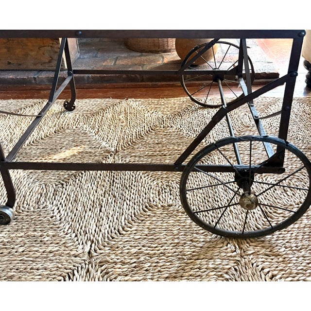 Brown Antique Wood and Metal Industrial Rolling Tea or Bar Cart - Hotel Trolley For Sale - Image 8 of 11