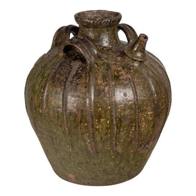18th Century French Pottery Walnut Oil Jug From Perigord For Sale