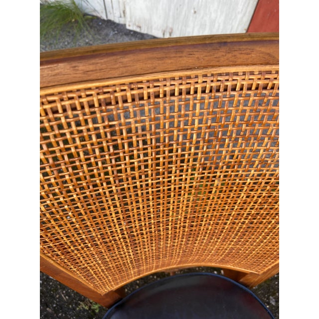 Vintage Mid Century Drexel Style Black Leather & Cane Side Chair For Sale In Tampa - Image 6 of 12