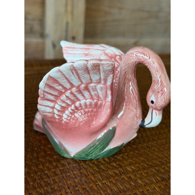 Coastal Vintage Coastal Fitz and Floyd Pink Flamingo Porcelain Votive Candle Holders-Set of Three For Sale - Image 3 of 11