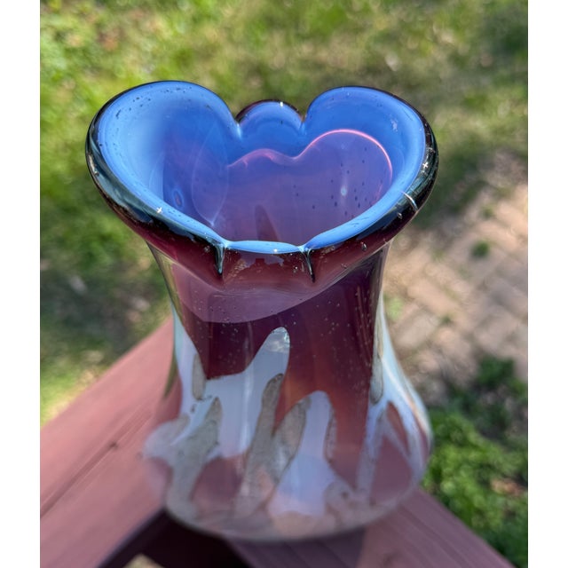 Contemporary Jozefina Krosno, Poland 17" Vintage Art Glass Vase, Cased Interior W Blue Iridescent For Sale - Image 3 of 7