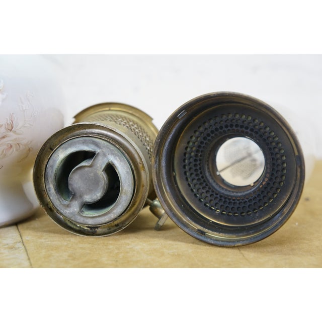 1970's Aladdin #23 Milk Glass Floral Kerosene Hurricane Oil Lamp Lantern 21" For Sale - Image 12 of 15