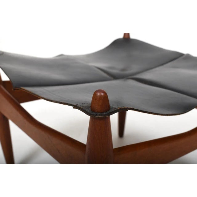 Mid-Century Modern Mid-Century Teak & Leather Ottoman by Illum Wikkelsø, Denmark, 1960s For Sale - Image 3 of 10