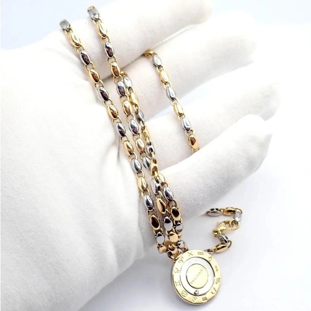 Metal 1970s Bulgari Zodiac Pendant Yellow Gold Steel Diamond Necklace For Sale - Image 7 of 12