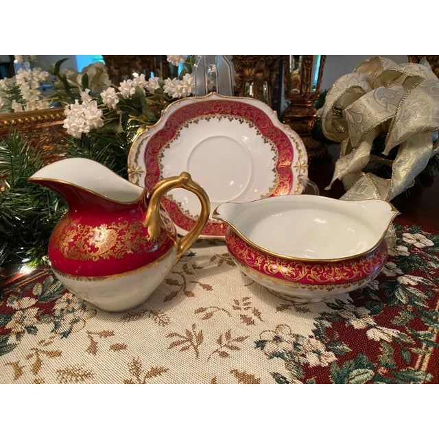 1900 - 1909 Early 20th Century French Burgundy & Gold Porcelain Cream Pitcher, Remi Delinieres For Sale - Image 5 of 12