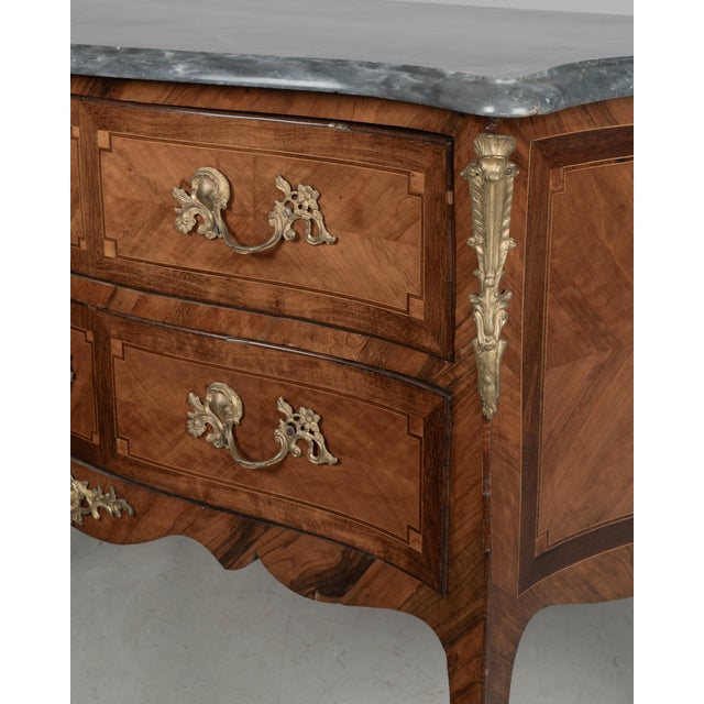 Louis XV Commode Sauteuse With Marquetry and Turquin Marble, C. 1750 For Sale - Image 12 of 17