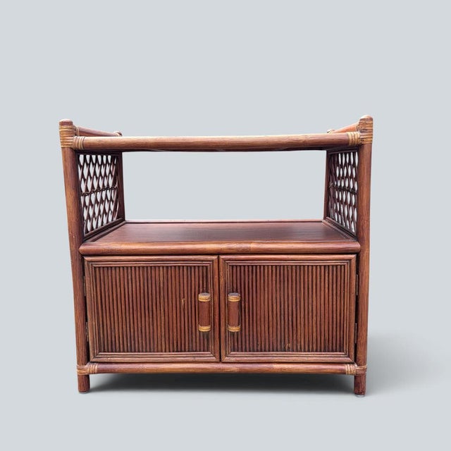 1970s Vintage Bamboo and Rattan Media Cabinet, 1970s For Sale - Image 5 of 9