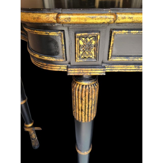Vintage French Empire Regency Gold Gilt Ebonized Demi Lune Console Table For Sale - Image 10 of 15