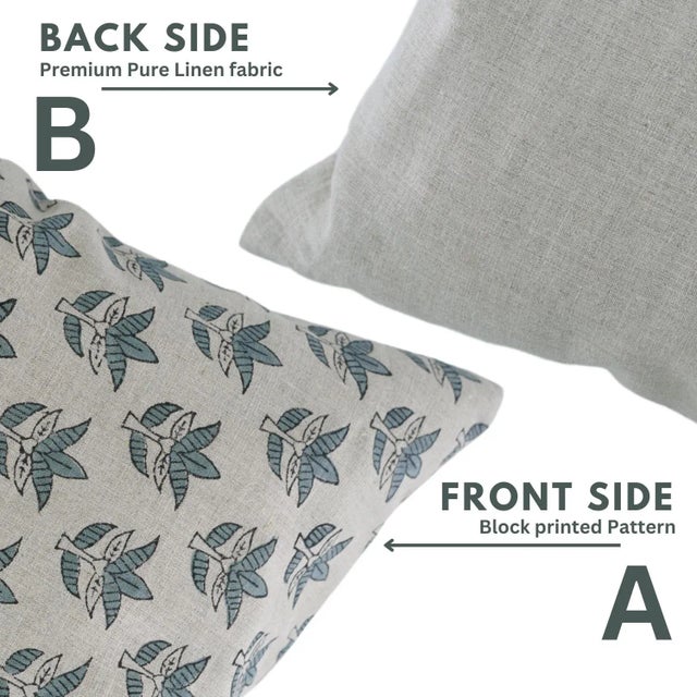 Floral Block Print Cushion Cover for Home Decor Pure Linen 20x20 Inch- 7Patt For Sale - Image 4 of 5