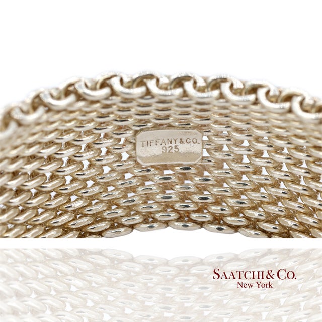 Silver Tiffany & Co. Sterling Silver Somerset Mesh Wide Bangle Bracelet For Sale - Image 8 of 11