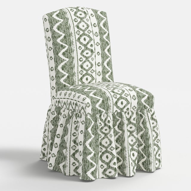 Wood Ruffle Camel Back Dining Chair in Linny Ikat Sage For Sale - Image 7 of 7