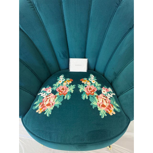 Contemporary Gucci Velvet Shell Armchairs With Embroidered Floral Seats - Pair For Sale In West Palm - Image 6 of 7