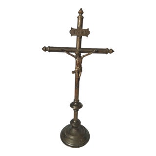 Antique Bronze Alter Altar Crucifix Religious Christian Gothic Early 1900s For Sale