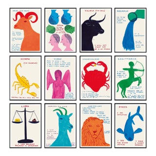 Set of 12 David Shrigley Signs of the Zodiac Lithograph Poster (Individual), 2021 For Sale