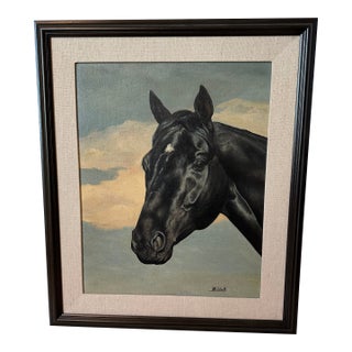 Vintage Equestrian Horse Portrait Oil Painting by James Slick - Framed For Sale