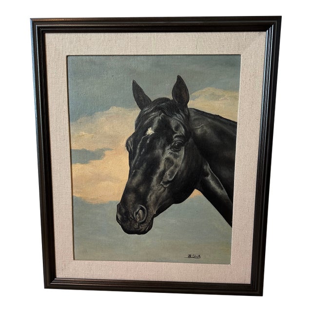 Vintage Equestrian Horse Portrait Oil Painting by James Slick - Framed For Sale