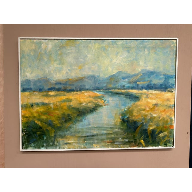 River Landscape with Mountains, 1960s, Oil on Canvas, Framed For Sale - Image 18 of 18